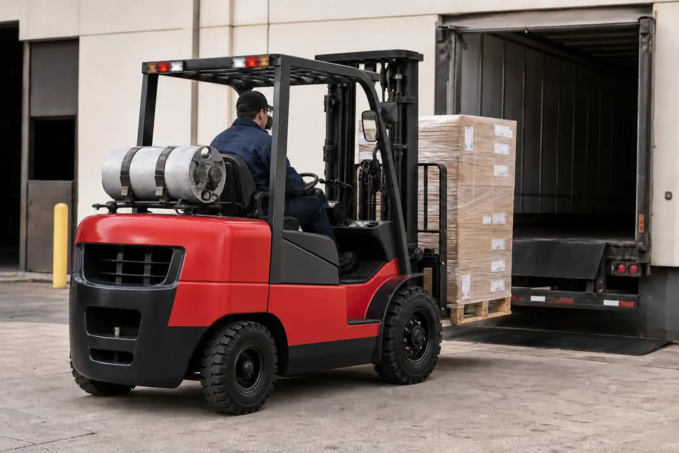 Used internal-combustion forklift ready for inspection