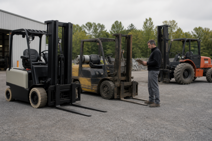 Operations manager comparing new, used and rental forklift options